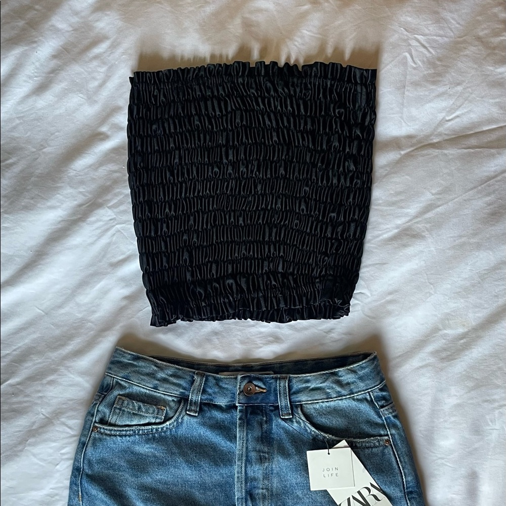 Y2K Black Smocked Strapless Tube Top